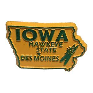 Iowa die cut rubber fridge magnet green yellow Hawkeye State Des Moines Collecta